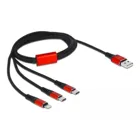 USB charging cable 3 in 1 Type-A to Lightning™ / 2 x USB Type-C™ 1 m black / red