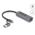 64282 - 3 port USB 5 Gbps hub Gigabit LAN with USB Type-C or USB Type-A connection